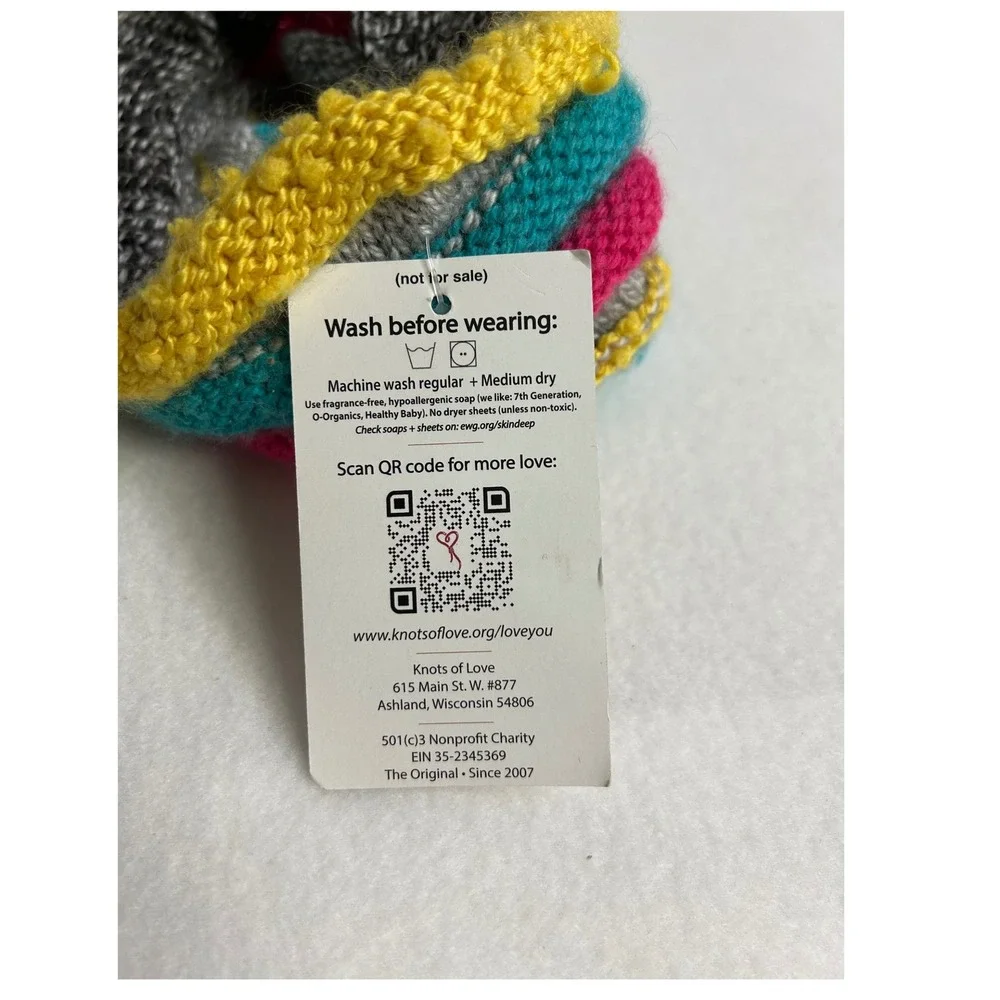 Handmade Knit Knots of Love Small Multi-Color Striped Garter Stitch‎ Beanie Hat